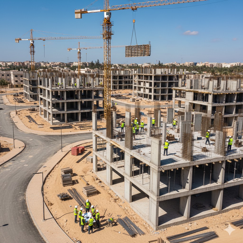 أعمال الإنشاءات في المجمع السكني